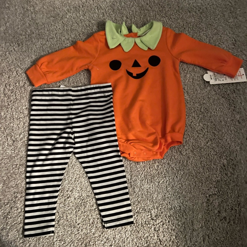 Cat & Jack Halloween Matching Set Orange and Black Pumpkin Outfit